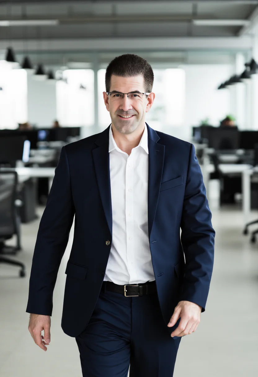 Ron Spinabella walking through an open plan office