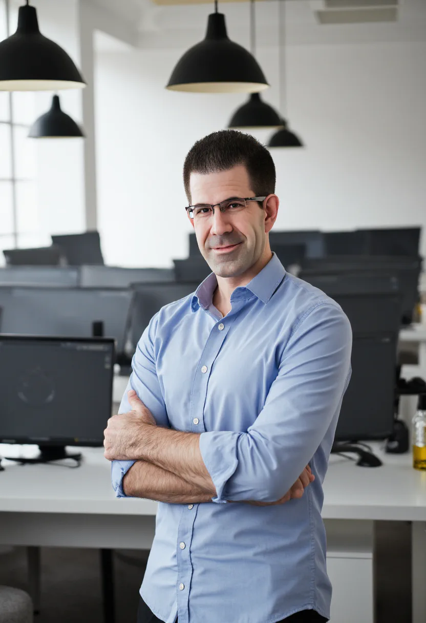 Ron Spinabella standing in a workspace with his arms folded